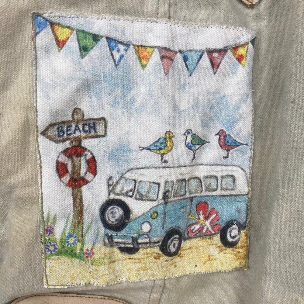 Vintage Addiction Canvas Tote Bag Cream Pink Leather Accent Beach Bus Camper Van - Picture 3 of 16
